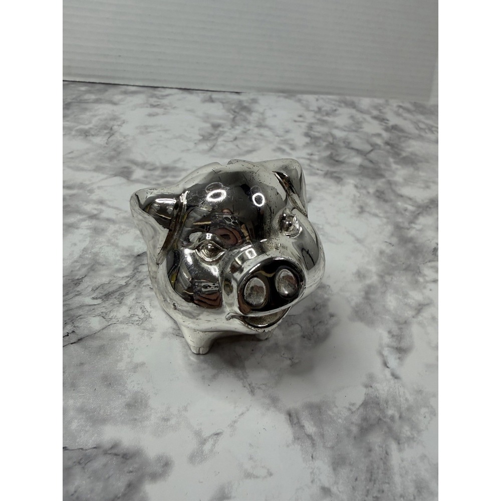 Vintage Japanese Piggy Bank Silver Trinket Smiling Piggy Tarnish Resistant
